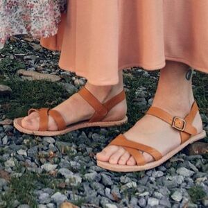 Christy Dawn Tan Leather Strappy Flat Sandals